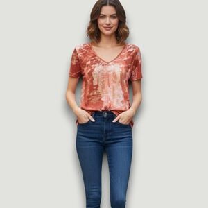 Calvin Klein CK One Top Tee Womens M Cotton Orange Gold Casual Burnout Retro